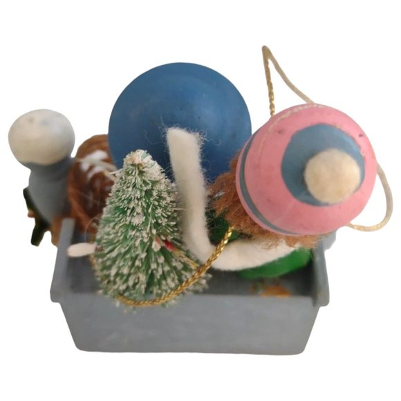 Vintage Handpainted Wooden Christmas Ornament Children Sitting On Steps - Picture 2 of 8